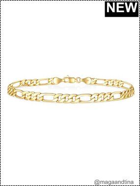 5mm Figaro Link Bracelet, 14k Metal, Lobster Clasp, Water Resistant
